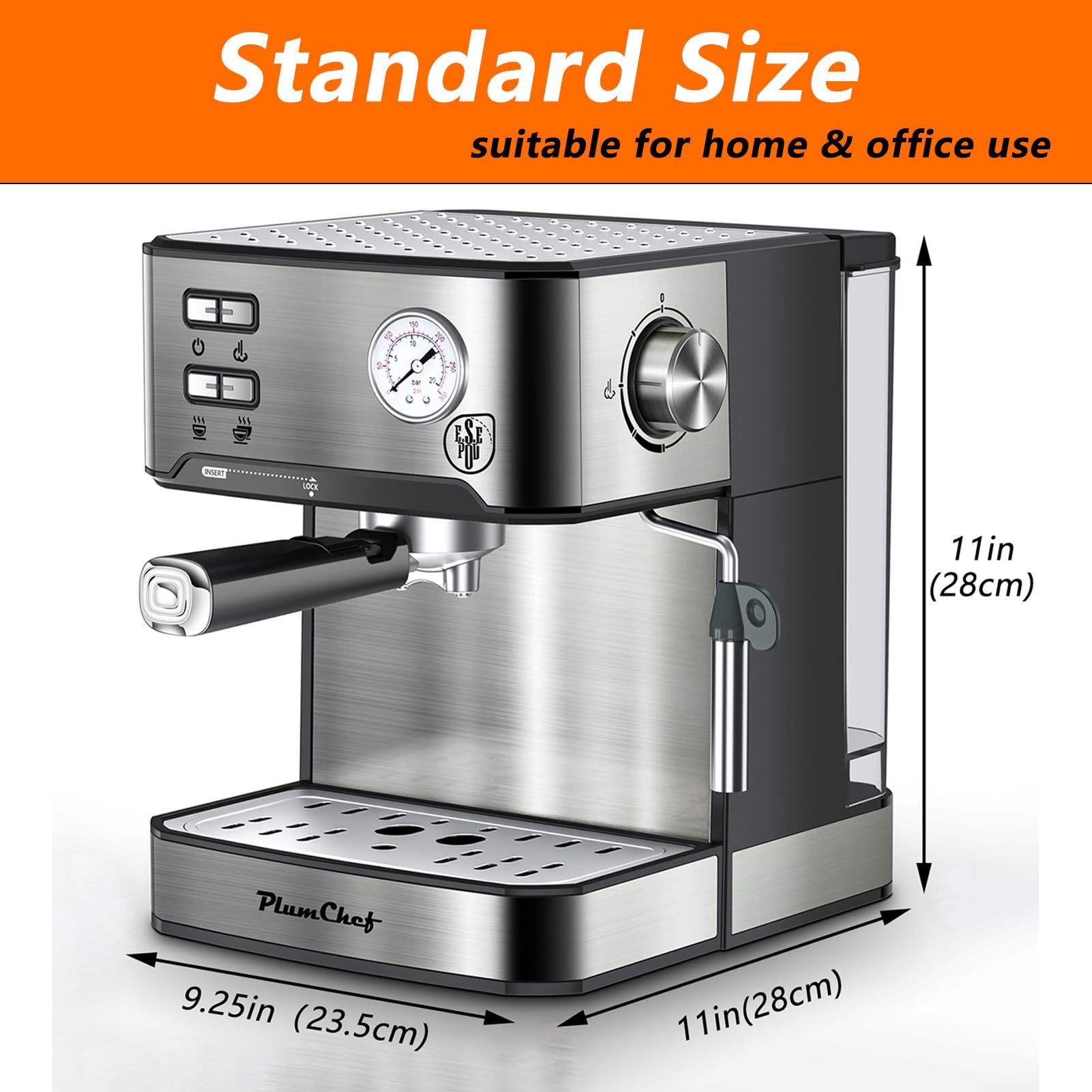 Home compact professional 20-bar espresso machine with milk frother, steam wand, pressure gauge, 54-ounce water tank, fast and powerful coffee maker