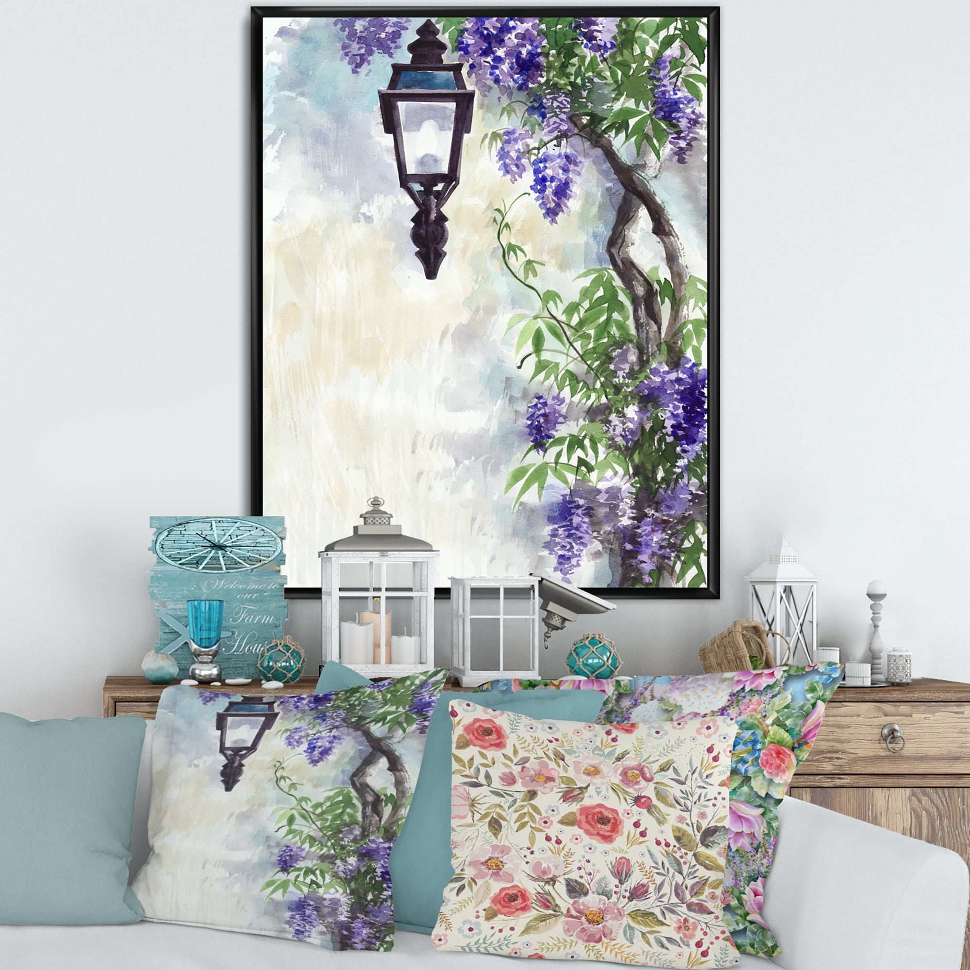 Designart 'Lilac Tree Lantern Vintage Impression' Traditional Framed Canvas Wall Art Print
