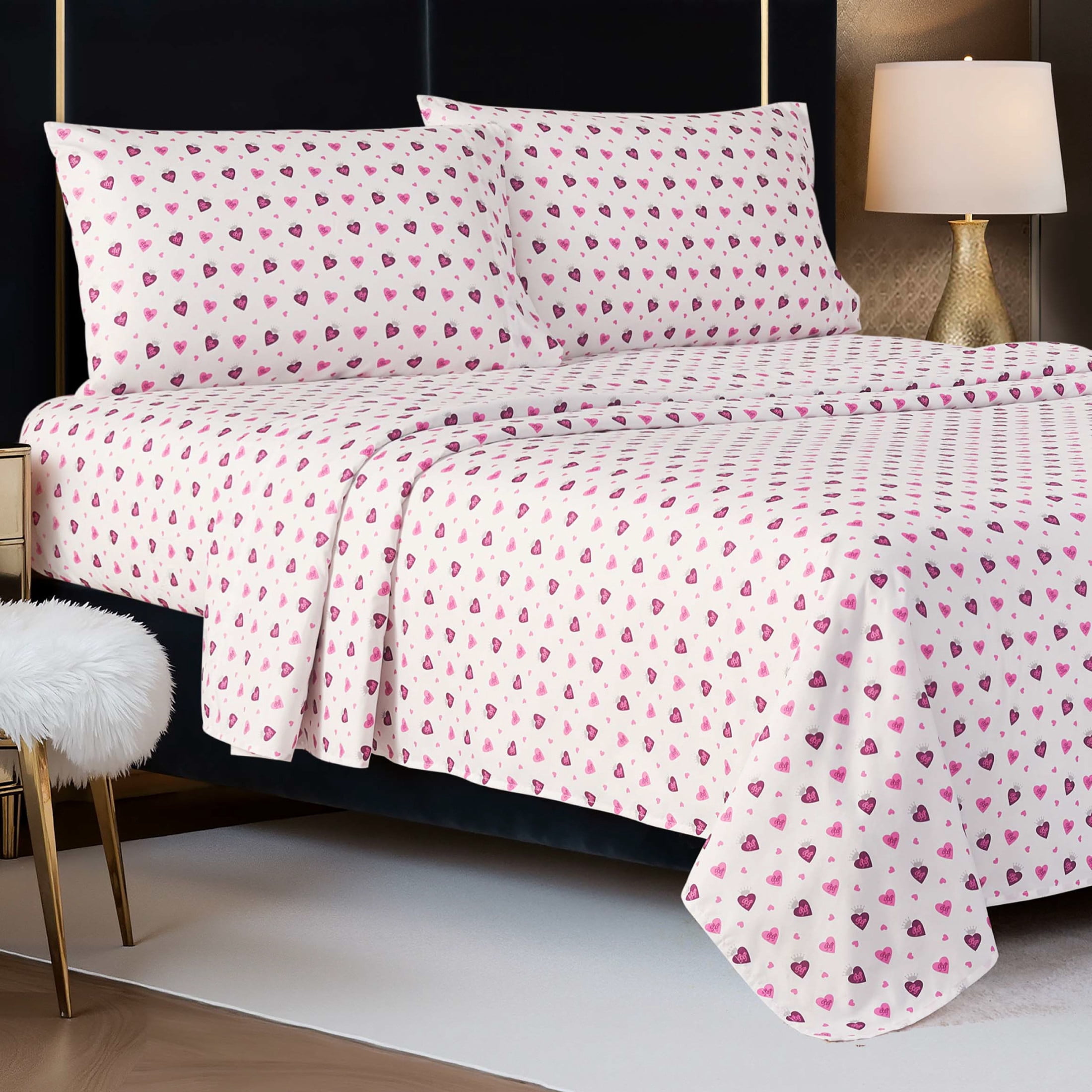 Baby Phat Printed Microfiber Sheet Sets, 4-Piece Queen, White