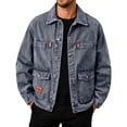 thumbnail image 2 of Thousandth Men's Vintage Denim Work Jacket Casual Cotton Long Sleeve Button Down Coats Utility Trucker Jacket with Multiple Pockets, 2 of 8