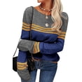 thumbnail image 3 of Women Autumn Winter Colorblock Pullover Sweaters Round Neck Striped Slim Fitting Knitwear Tops, 3 of 9