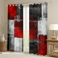 thumbnail image 2 of Manfei Modern Geometeic Square Black Out Curtains,Abstract Plaid Curtains Pack of 2 (42x63 Each),Red Gray White Bedroom Curtains For Teens,Breathable Home Decor, 2 of 6