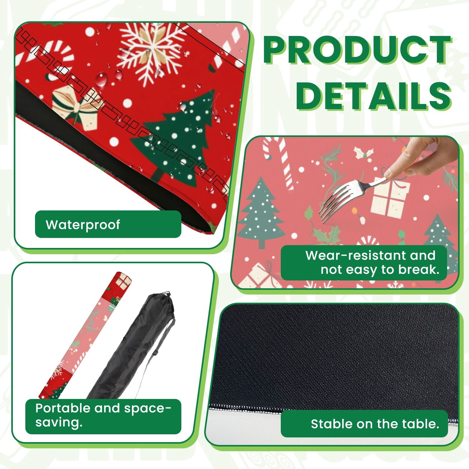 Mahjong Mat 31.5" x 31.5" Christmas tree Christmas ornament red green color Non-Slip Noise Reduction American Mahjong Tiles Table Cover for Dominoes Poker Card Board Games Gift