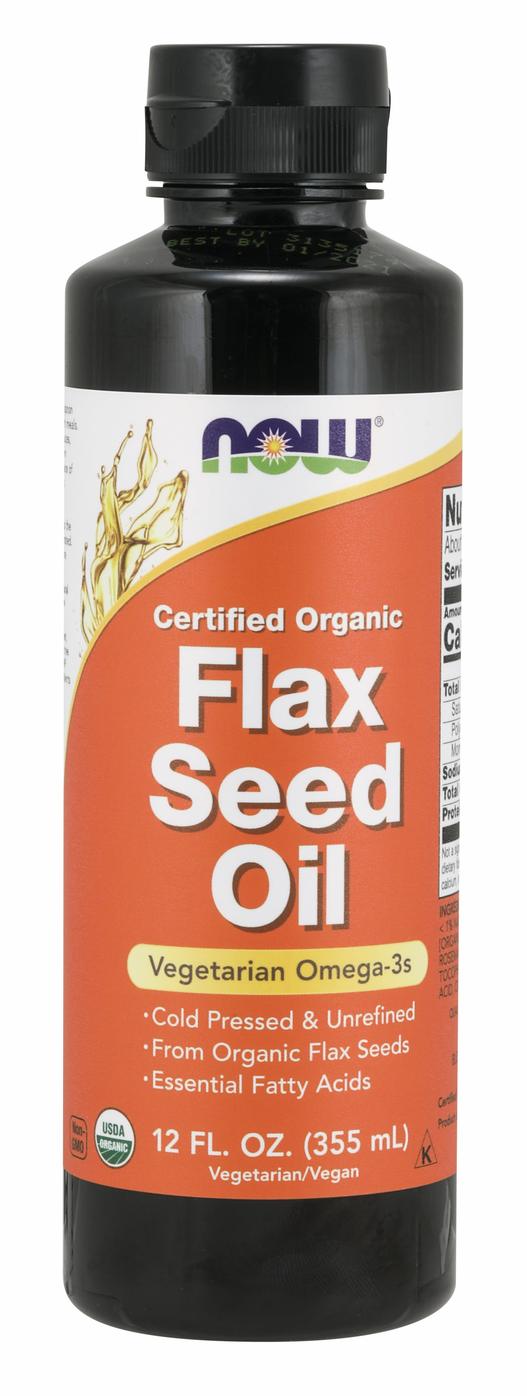 NOW Certified Organic Flax Oil Liquid, Cold-Pressed and Unrefined, 12-Ounce - Walmart.com