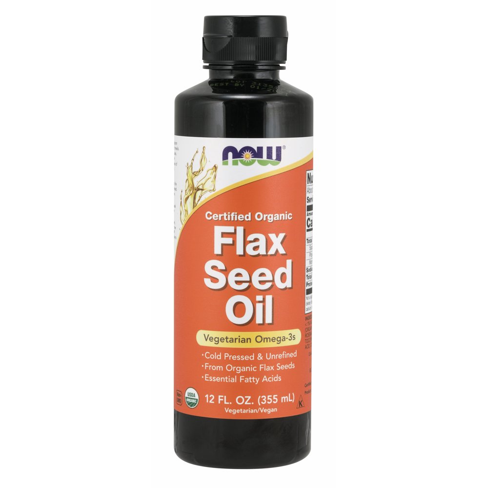 NOW Supplements, Certified Organic Flax Seed Oil Liquid, ColdPressed and Unrefined, 12Ounce