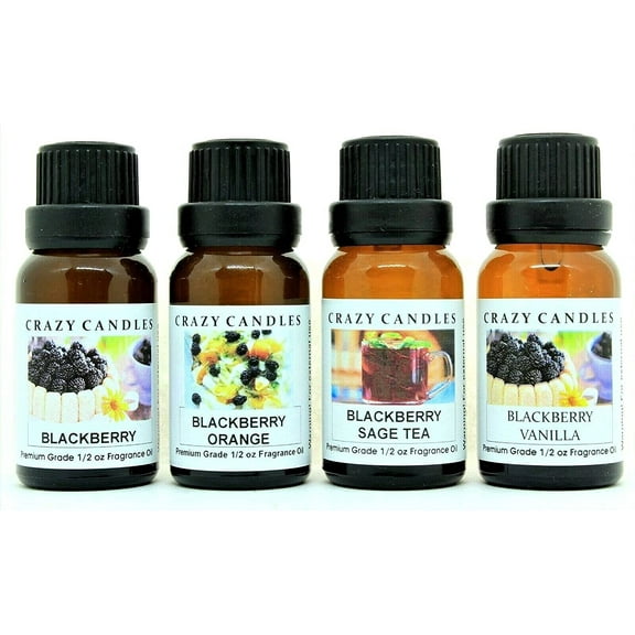 4 Bottle Set: 1 BlackBerry, 1 BlackBerry Orange, 1 BlackBerry Sage Tea, 1 BlackBerry Vanilla 1/2 Fl Oz Each (15ml) Premium Grade Scented Fragrance Oils by Crazy Candles