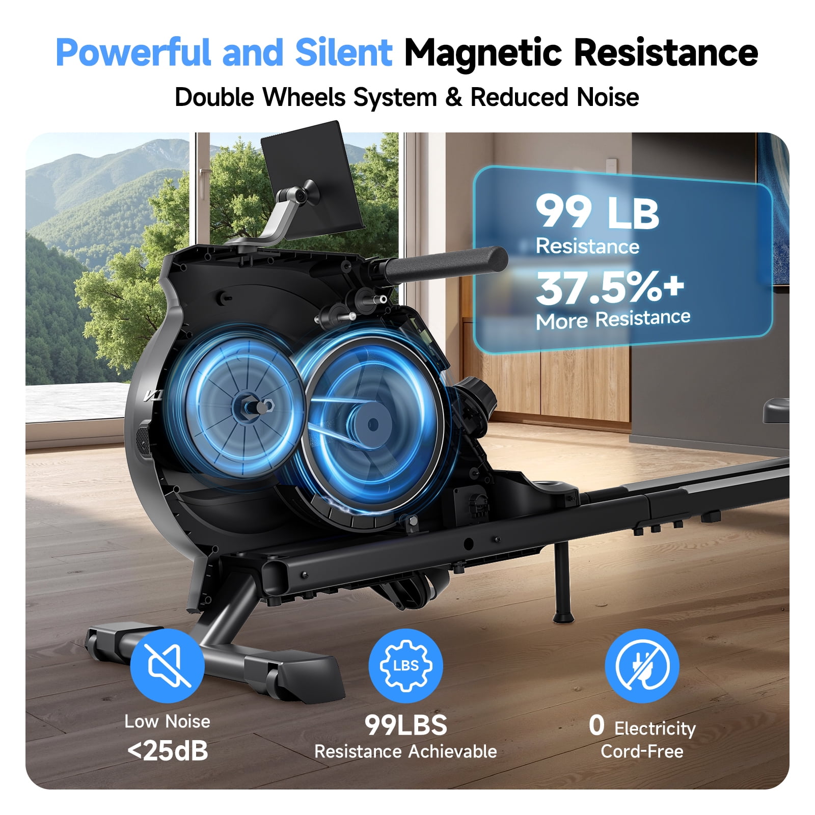 YPOO Magnetic Rowing Machine for Home, 350 lb Capacity, 16-Level Silent Resistance, Foldable Compact Rower for Full-Body Workout with App Support
