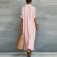 thumbnail image 4 of NTACZA Vacation Dress Maxi Cotton Lien 3/4 Sleeve Shirt Dress Collared Vacation Casual Back Button Color Blocks Beach Pink XXL, 4 of 6