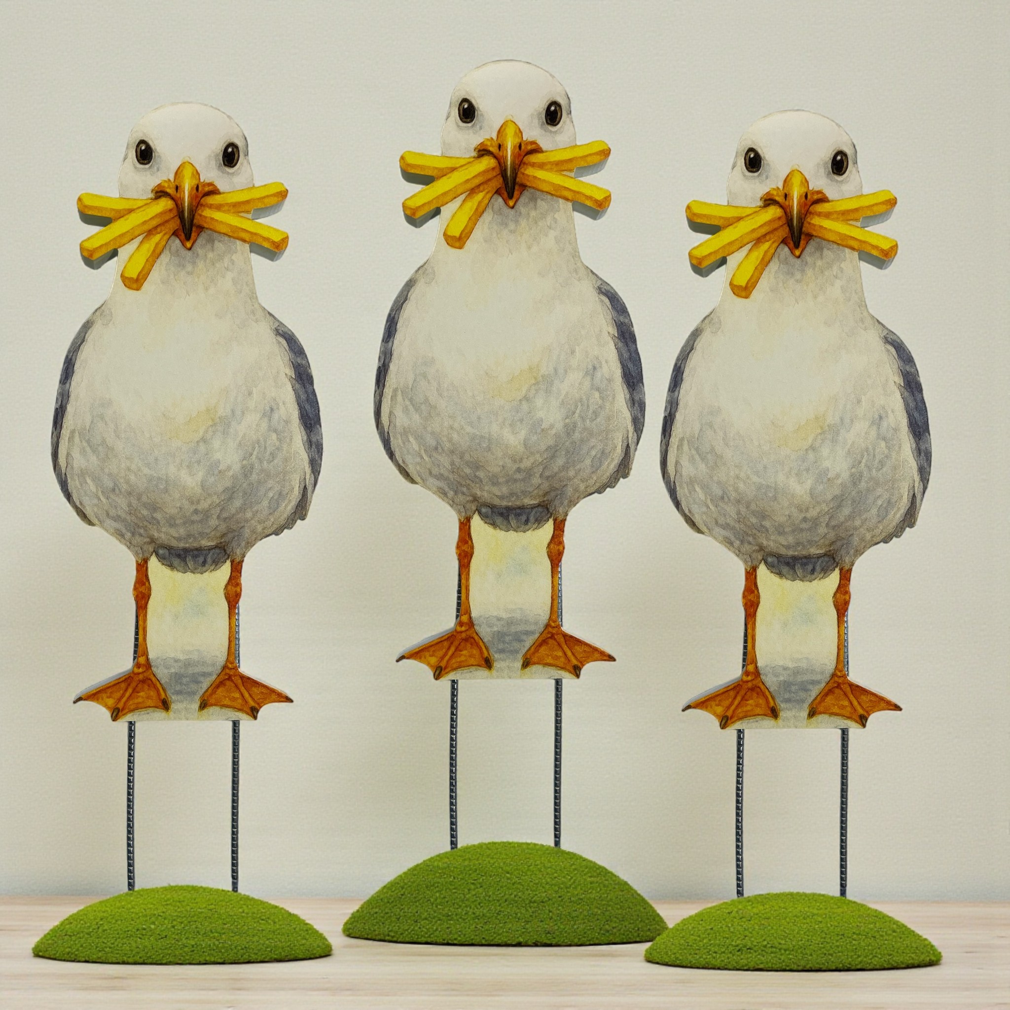 Seagull Yard Signs - Funny Beach Bird Lawn Decorations with French Fries, PVC Outdoor Decor with Metal Stakes