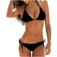 thumbnail image 2 of Tqyyweavej Halter Bikini Sets for Women Adjustable Strap String Deep V Neck Swimwear Tops and Solid Color Low Rise Side Tied Bikini Bottoms with Bra, 2 of 3