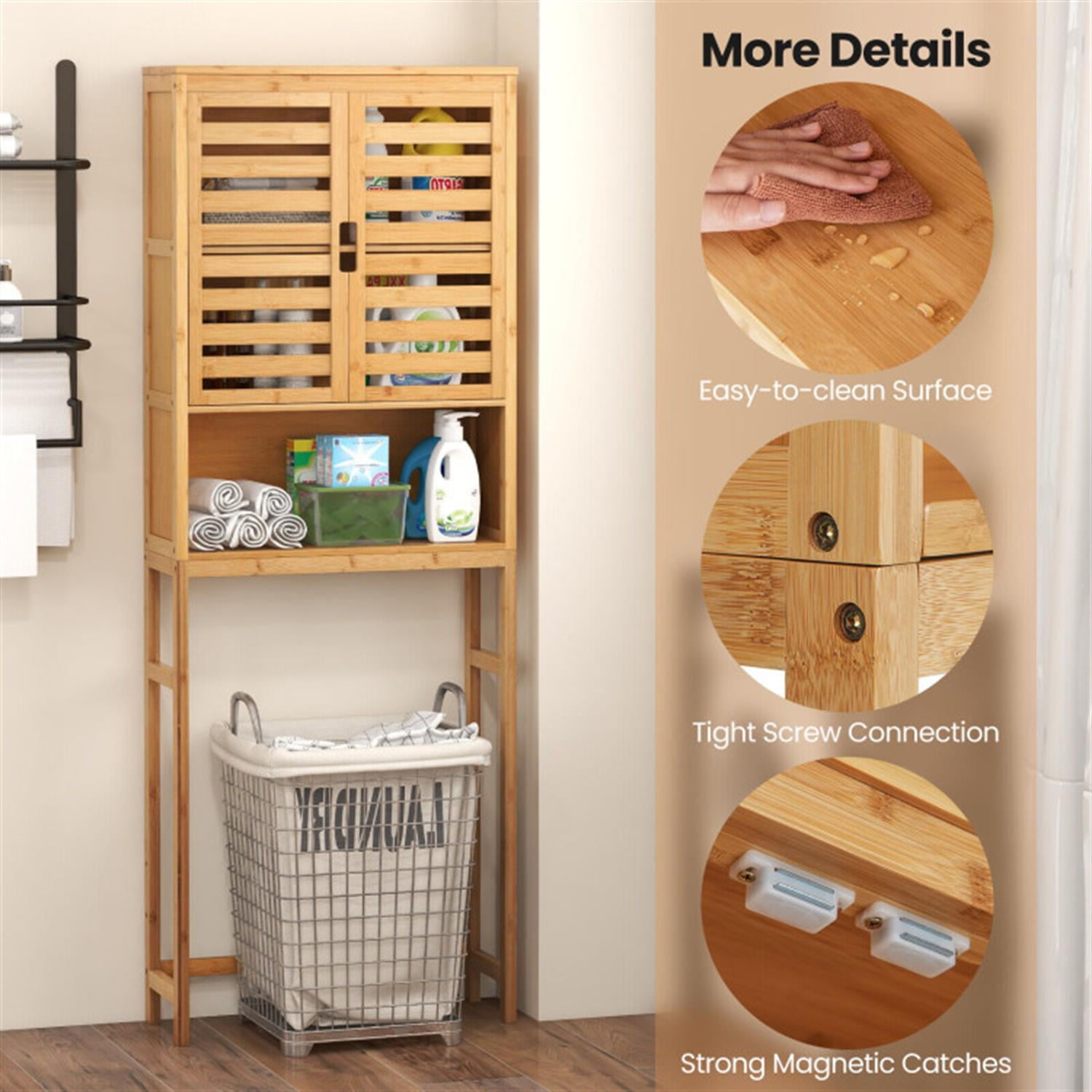 Demi Bonn Bamboo Over The Toilet Storage Cabinet, Tall Bathroom Cabinet Organizer with Cupboard and Adjustable Shelves for Laundry Room, Balcony, Natural