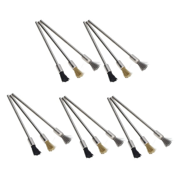 Steel Nylon Brass Pen Brush,15Pcs/Set Steel Nylon Brass Wire Brush