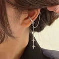 thumbnail image 3 of Shiny Silver Color Crystal Tassel Non-Piercing Cuff Ear Clip Earring For Women Rhinestone Star Fake Cartilage Piercing Jewelry, 3 of 19