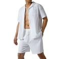 thumbnail image 2 of Sunloudy Conjunto de traje de 2 piezas para hombre, camisa de manga corta con cuello vuelto de color sólido + pantalones cortos para el verano Sunloudy  S/M/L/XL/XXL, 2 of 8