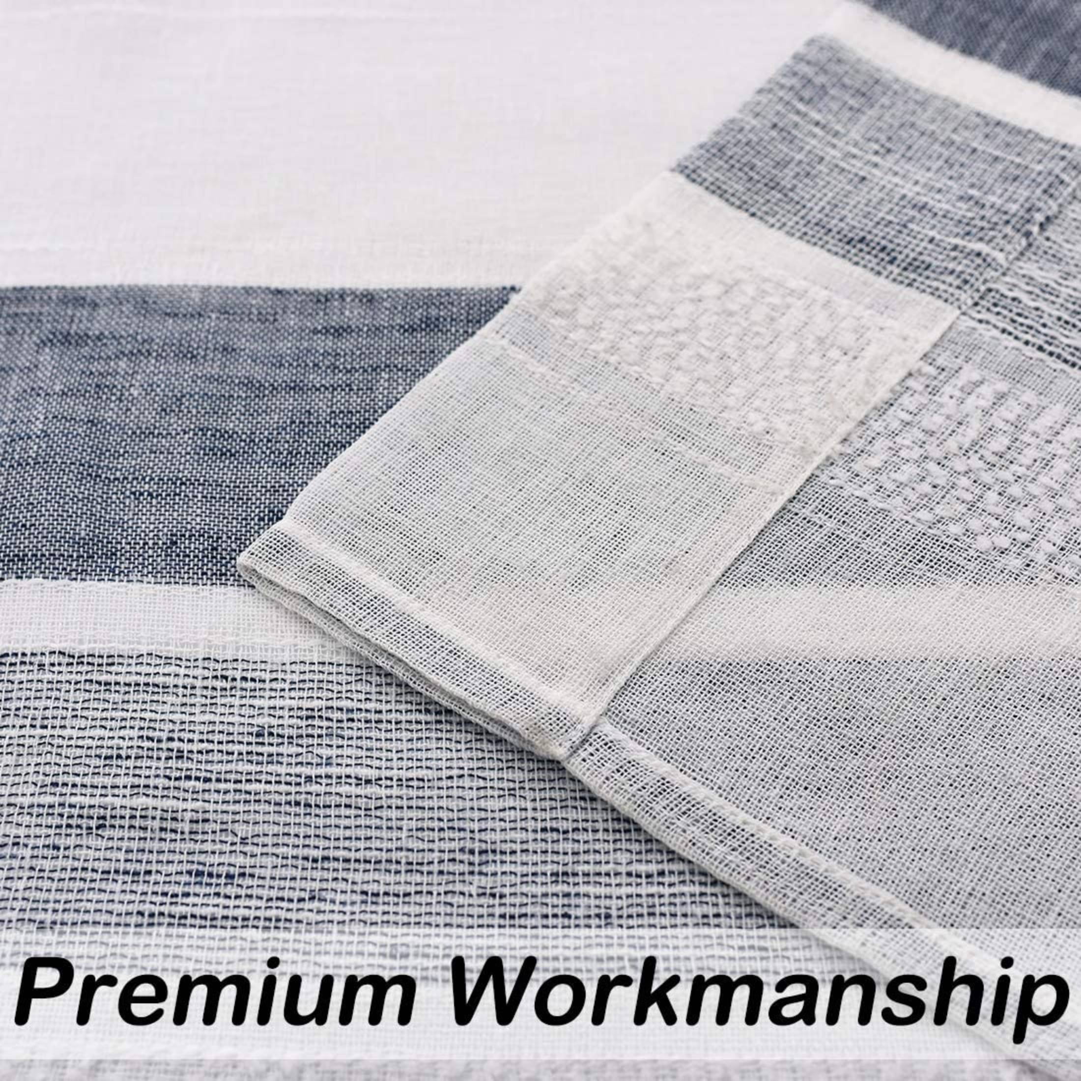 Uptown Home Semi Sheer Stripe Rustic Window Curtain Panels Provide Privacy for Bedroom Living Room Linen Rod Pocket Drapes, 50"x 95"x2, Navy Blue and White