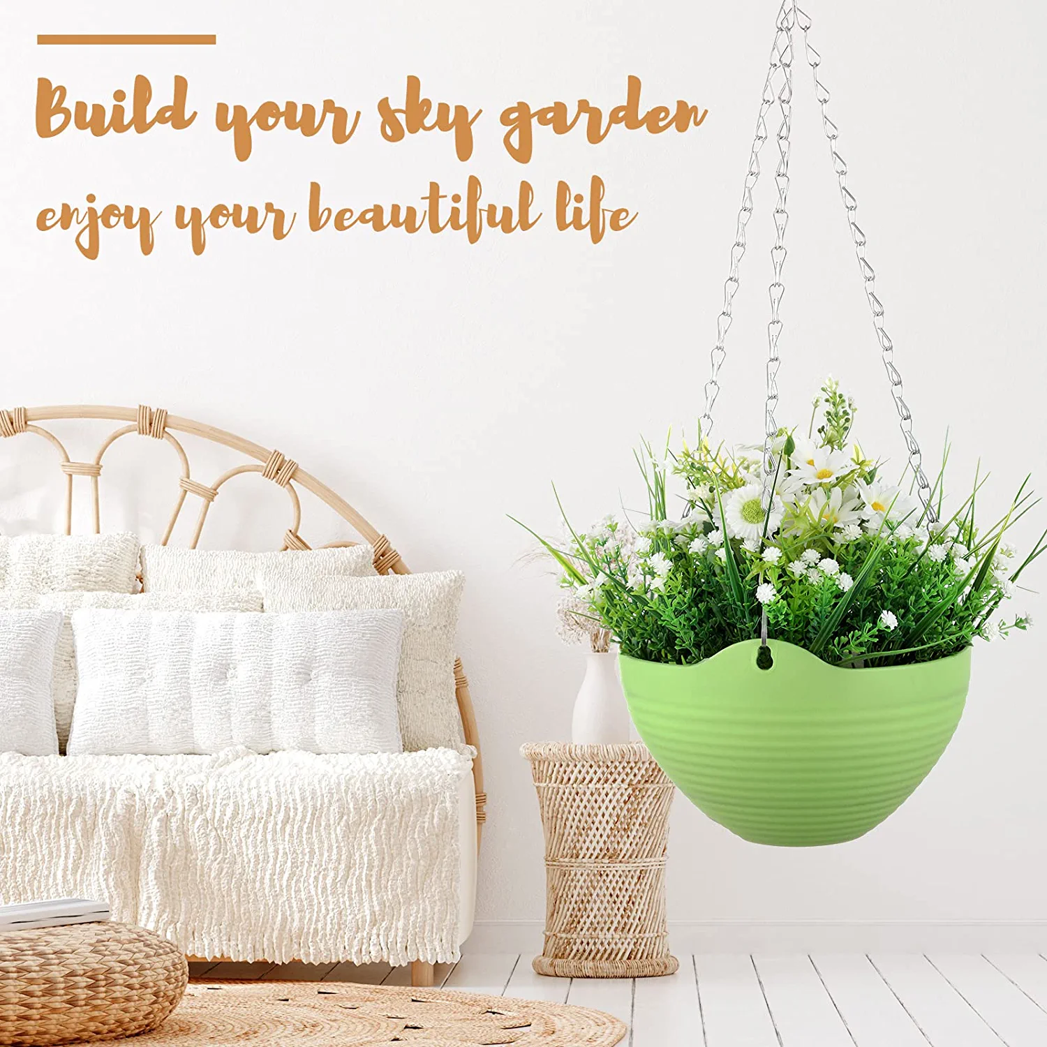 TRIANU 14 Pack Mini Hanging Planters Garden Self-Watering Flower Plant Pot Container Succulent Plastic Planter Pots with Hanging Chain, Multicolor