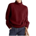 thumbnail image 2 of Womens Mock Neck Sweaters Oversized Chunky Long Sleeve Knit High Low Hem Pullover Top Fall Winter Fashion Red XL, 2 of 9