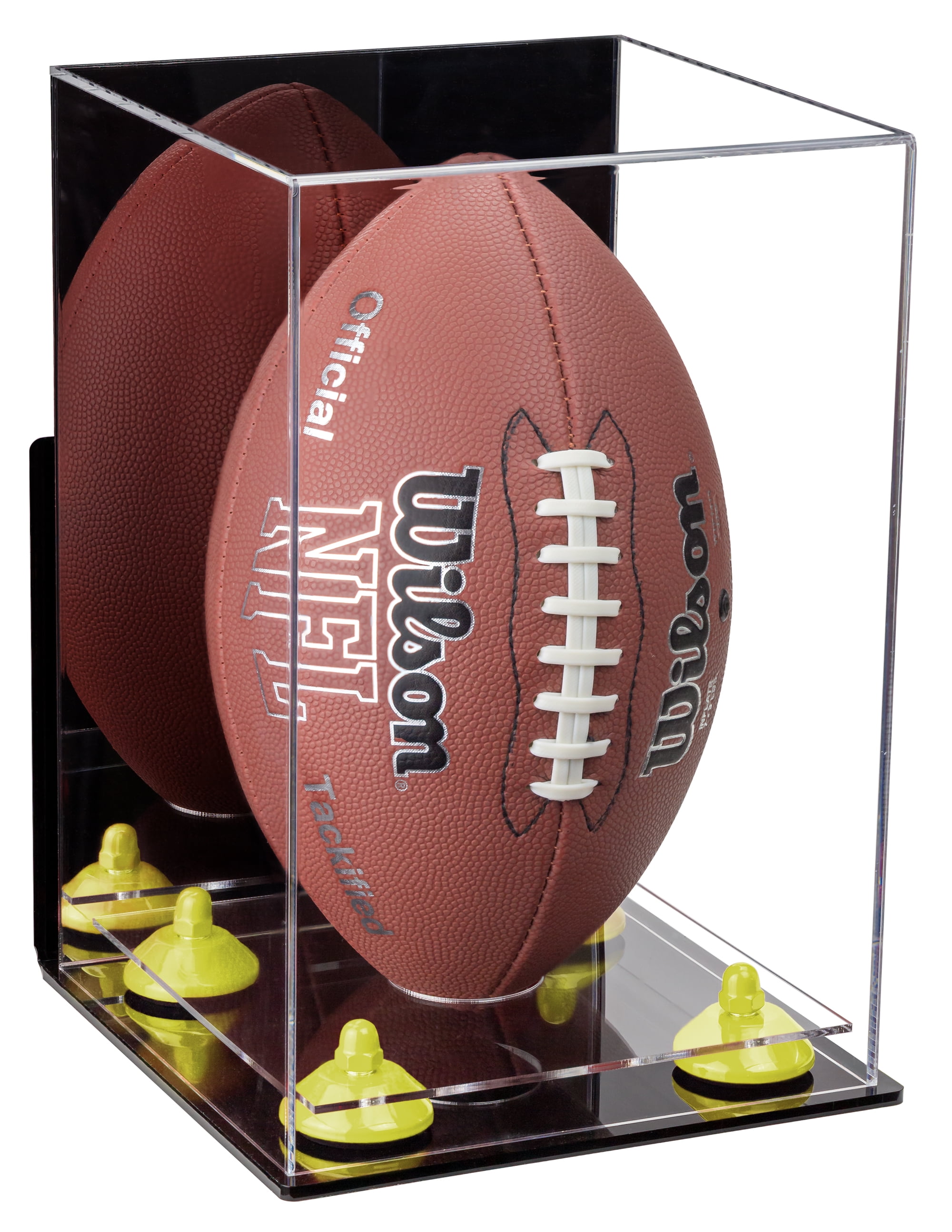 Acrylic Football Display Case Vertical with Mirror, Wall Mount, Yellow