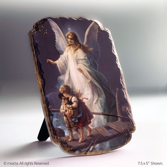 Guardian Angel Resin Plaque – 7.5" x 5" Stand-Alone Catholic Home Decor