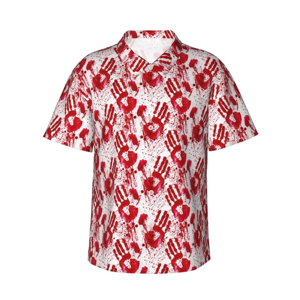 Balery Bloody Hand 2 Camisas hawaianas de manga corta para hombre, camisas playeras de corte holgado, camisas de vacaciones con botones,Small