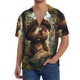 thumbnail image 3 of Honeii 's Jungle Hat Bear for men's short-sleeved button-up collared shirt featuring a pocket, perfect for beach vacations, and travel adventures., 3 of 5