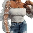 thumbnail image 4 of Seyurigaoka Ladies Blouse Slim Fitting Full Sleeve Polka Dot Net Yarn Short Top, 4 of 4