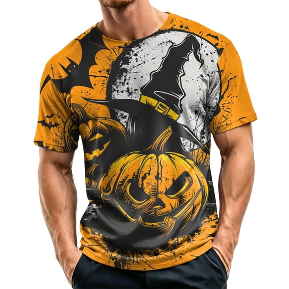 DORKASM Halloween Shirts for Men Short Sleeve Pumpkin Fashion Tshirt Crew Neck Ghost Graphic Funny Print Vacation Shirts Spooky 2026 Plus Size T-Shirt Orange 4XL