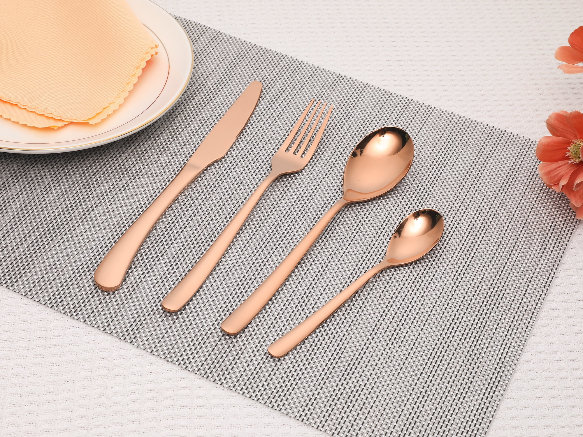 Unique Bargains 4 Pcs Stainless Steel Silverware Set with Serving Utensils Rose Gold