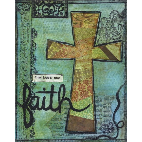 Beautiful Scrapbook-Style 'She Kept The Faith'; Inspirational Religious Decor; One 11x14in Poster Print