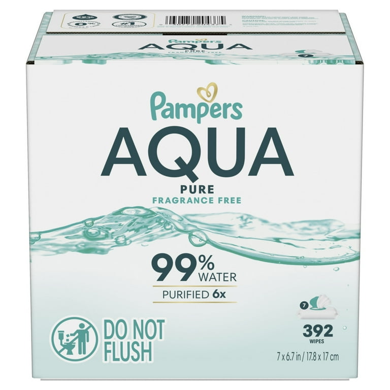 Pampers Aqua Pure Baby Wipes Unscented 392 Count 7-Pack 99% Water