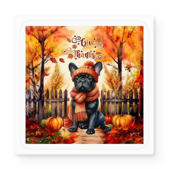 Happy Thanksgiving French Bulldog Give Thanks Fall Beanie Scarf Welcome Vinyl Sticker Dog Lover Gifts Waterproof Decal Art Decor - 00020