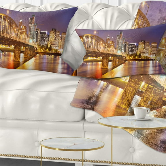 Designart Skyline of Portland Panorama - Cityscape Throw Pillow - 12x20