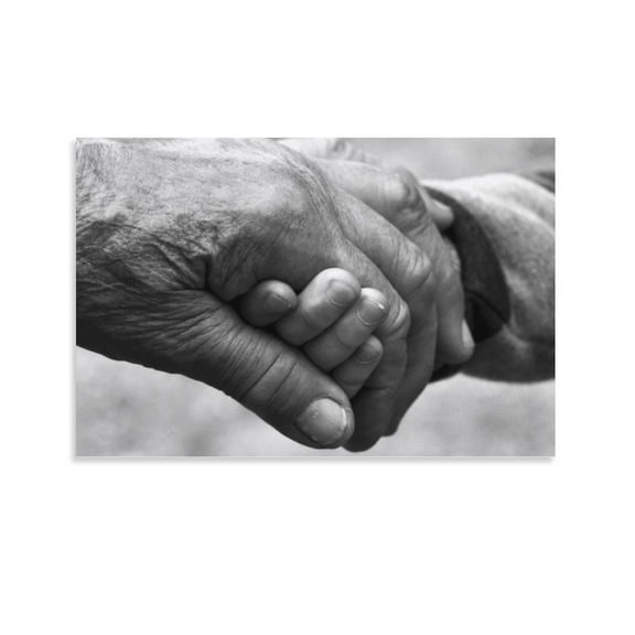 Old Man And Child Holding Hands Poster Decorative Painting Canvas Wall Art Living Room Posters Bedroom Painting,Unframe-style,08x12inch(20x30cm)