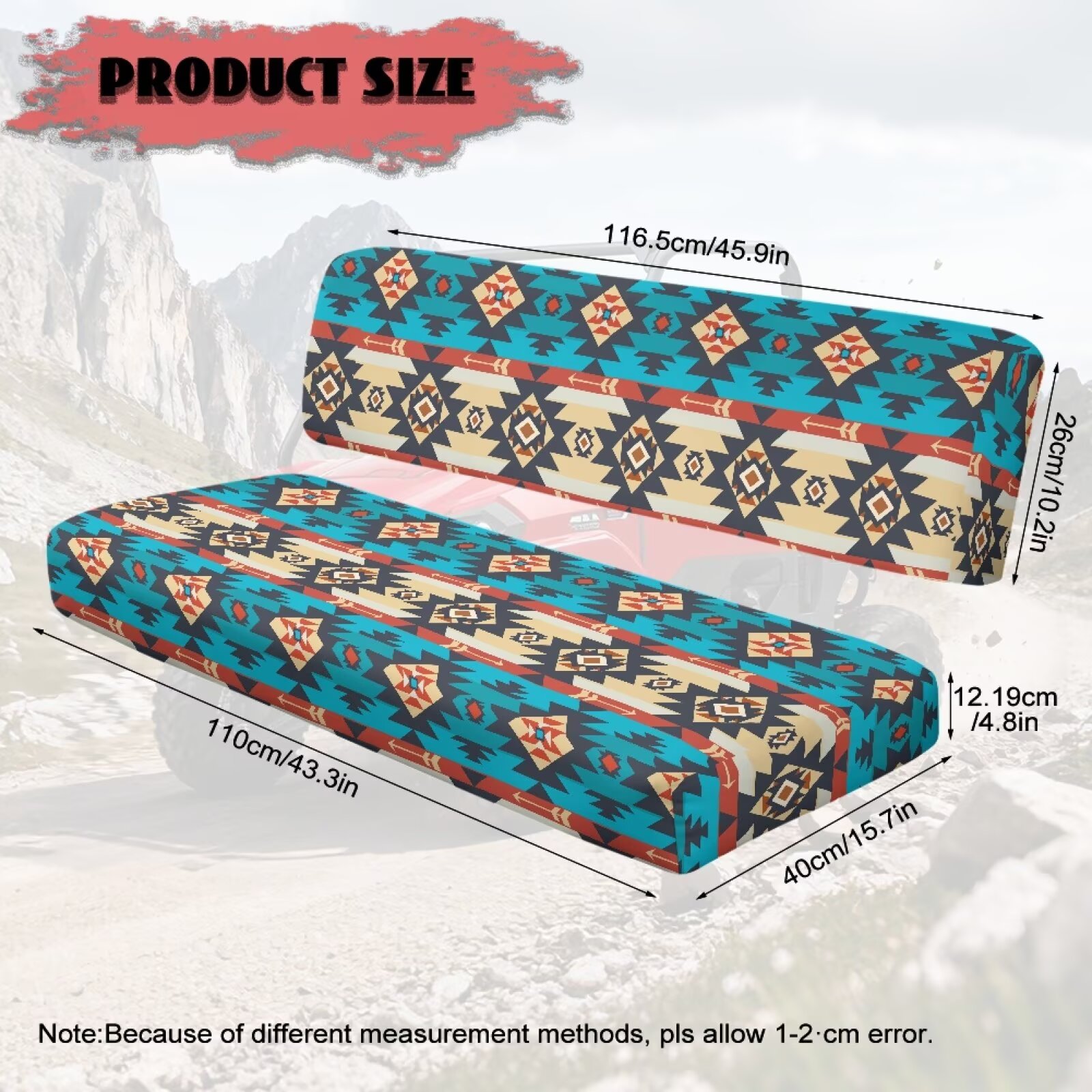 Uorisanigo UTV Seat Cover Compatible with Kawasaki Mule 4010 4x4 FE 2025 2023 2022 2021, Easy to Install UTV Accessories for All Seasons, Anti-Slip Blue Aztec Tribal Ethnic Seat Cover Cushion
