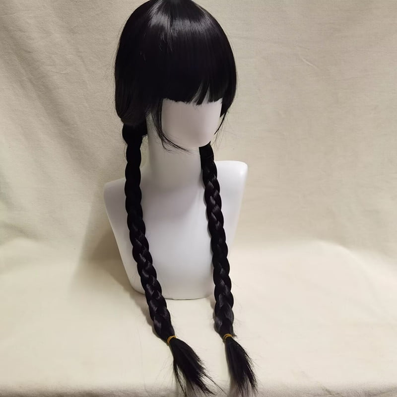 Black pigtail cosplay wig deals