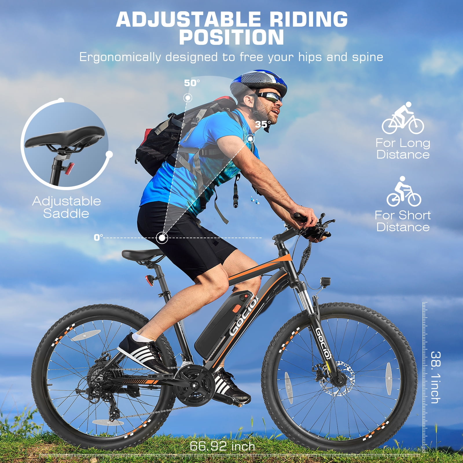 Gocio 500W 26" Electric Bike, 2.1" Electric Mountain Bike for Adults, 499Wh 48V 10.4Ah Battery 19.8MPH 3H Fast Charge Ebike, LCD Display, Lockable Suspension Fork, Shimano 21 Speed UL2849 Certified