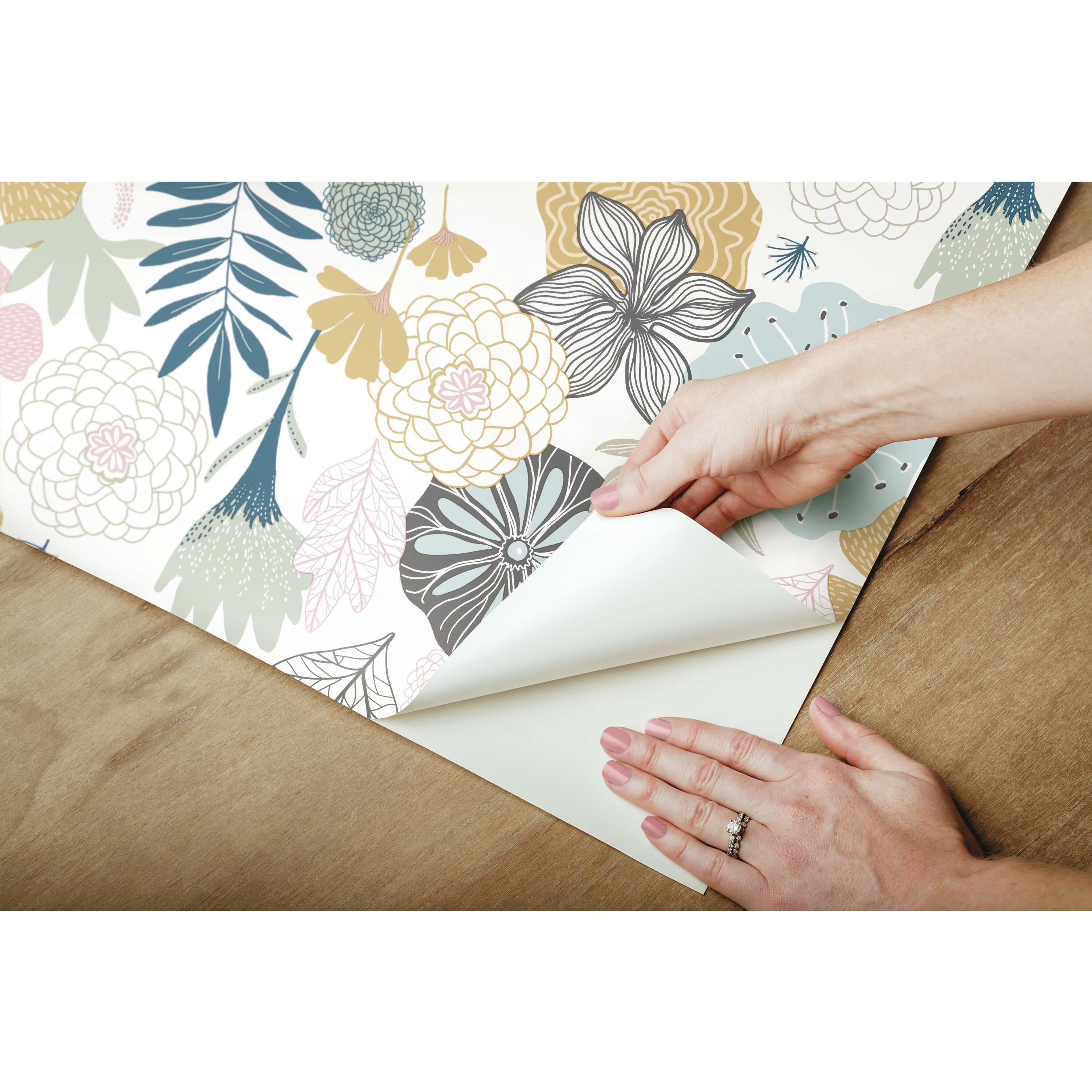 (2 pack) RoomMates Perennial Pink Floral Peel and Stick Wallpaper, 20.5 inches x 18 feet, 1 roll,