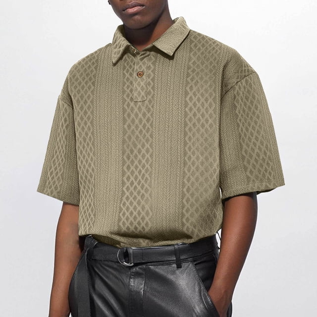 pstuiky Camisas de manga corta para hombre, Camiseta informal holgada de punto con botones, manga corta y cuello vuelto para hombre, de color liso camisas casuales para hombre xl