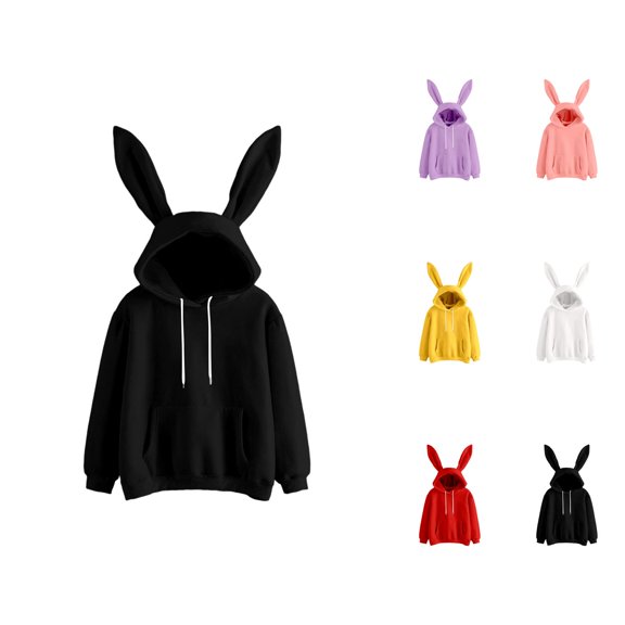 Bunny Hoodies for Women Long Sleeve Pockets Rabbit Ears Pullover for Women Cute Animal Hooded Sweatshirts