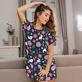 thumbnail image 3 of Pofeuu Floral Rabbit Print Women's Loose Fit Short Sleeve Nightgown, Comfortable Sleep Dress for Women, Casual Lounge Sleepwear, Soft Cotton Sleep Dress, 3 of 6