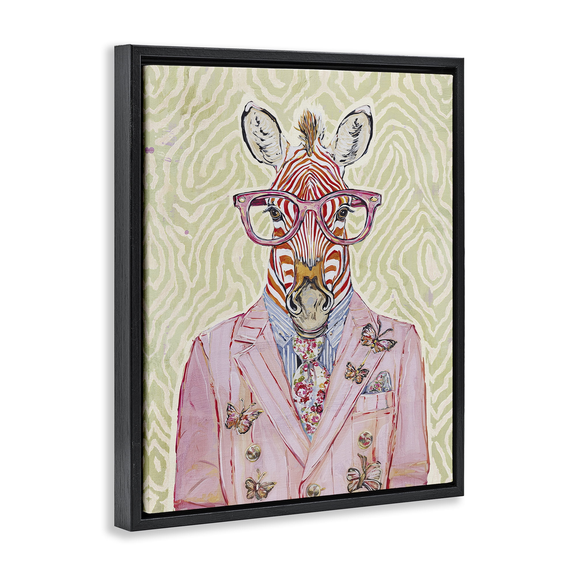 Stupell Industries Pink Zebra over Green Black Framed Floater Canvas Wall Art, design by Svetlana Aleynikova