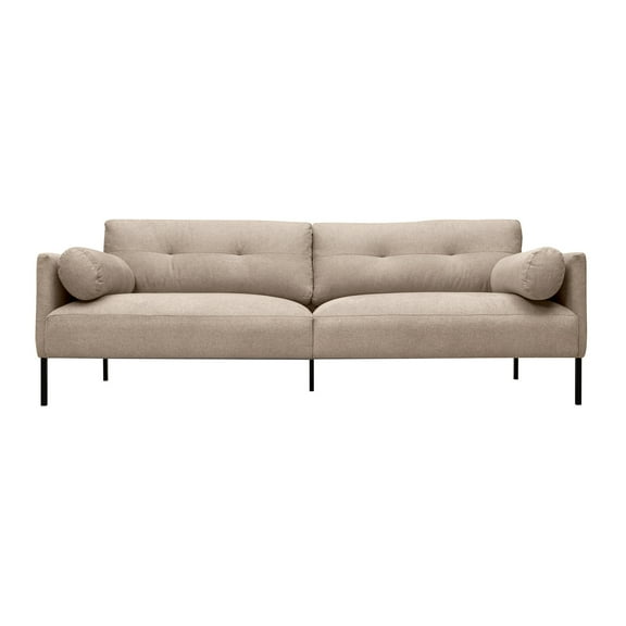 Modern Beige Sofa 84 Inch Fabric Couch with Metal Legs Living Room Seating