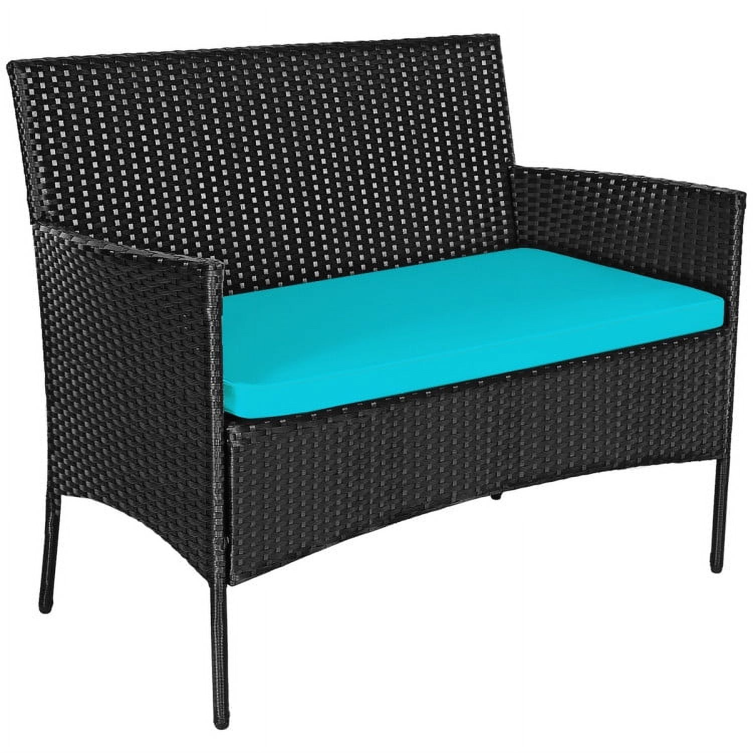 Aimee Lii 4 Pcs Patio Wicker Furniture Set, Cushioned Sofa Furniture, Small Patio Set, Turquoise Aimee Lii 4 Pcs Patio Wicker Furniture Set, Cushioned Sofa Furniture, Small Patio Set, Turquoise