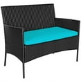 thumbnail image 2 of YYAo Conversation Loveseat Chairs Set, Garden Conversation Table Set, 4 Pcs Patio Rattan Cushioned Sofa Furniture Set with Tempered Glass Coffee Table-Turquoise, 2 of 10