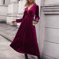 thumbnail image 1 of FcBaudy Robe à Manches Longues Col en V, Robes d'Été pour Femmes, Robes Femmes Couleur Unie Robe en Velours Manches Longues Robe Femmes, 1 of 9