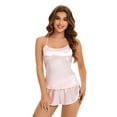 thumbnail image 4 of Finvizo Women Silk Satin Pajamas Set: 2 Piece Sexy Silk Pjs Cami Shorts Set Sleepwear Satin Lingerie Shorts Sets Nightwear Sexy Silky Camisole Pjs Set for Woman, Pink L, 4 of 7