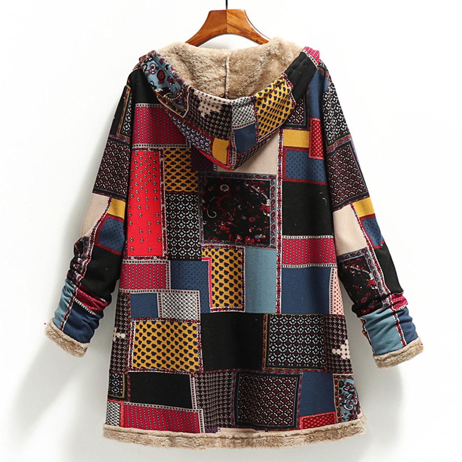 Winter Fall !Homenesgenics Womens Tops under $5 Women's Cotton Linen Printing Hoodies Fall Winter Fleece Jacket Casual Hooded Sweatshirts Thick Lined Red XXXL