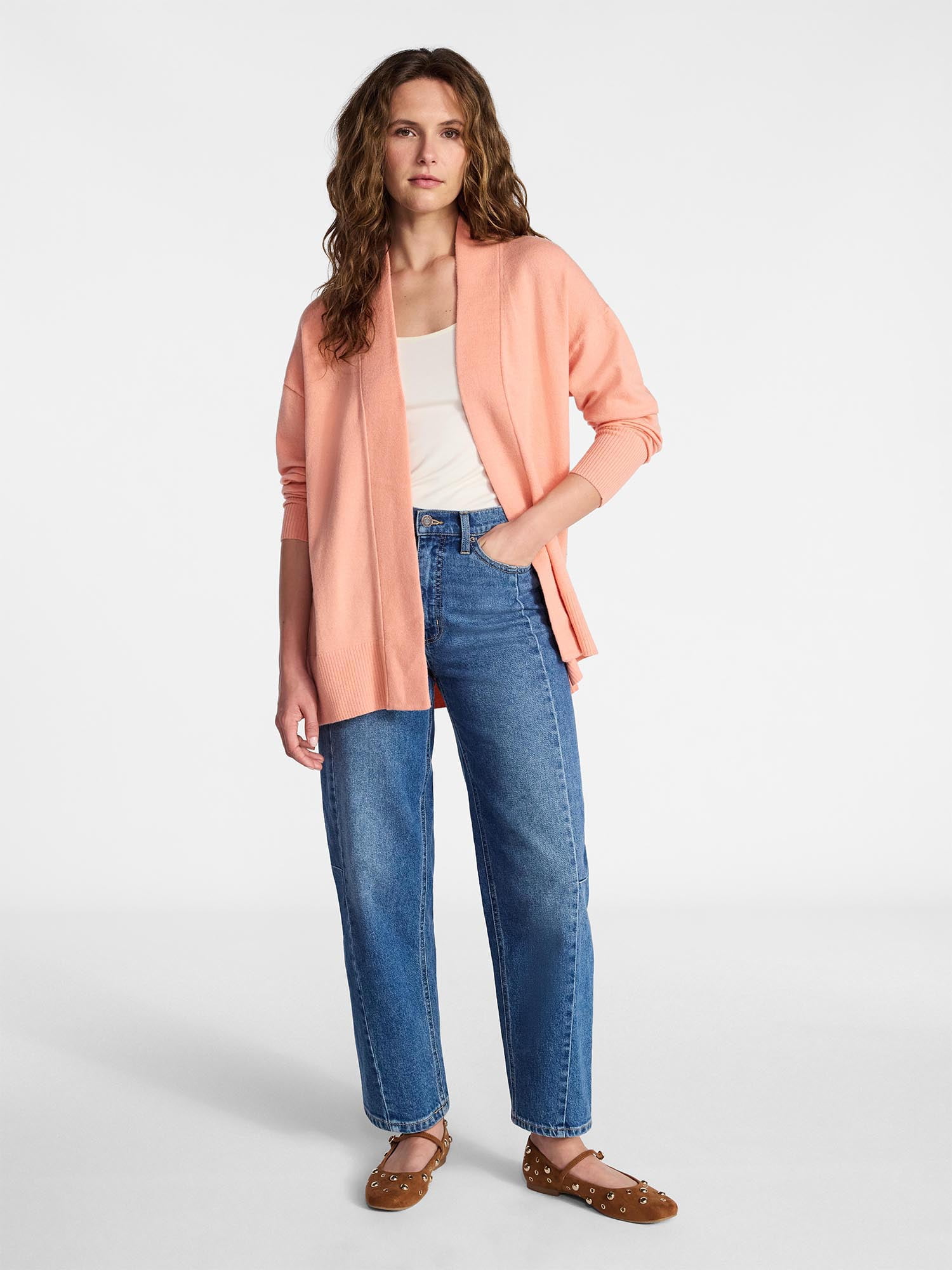Time and Tru Women's and Women’s Plus Open Front Cardigan Sweater with Long Sleeves, Lightweight, Sizes XS-4X