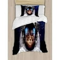 thumbnail image 3 of Space Cat Duvet Cover Set, Milkyway Galaxy Space Traveller Cat in Suit with Stars Backdrop Image, Decorative 3 Piece Bedding Set with 2 Pillow Shams, King Size, Navy Blue and White, by Ambesonne, 3 of 3