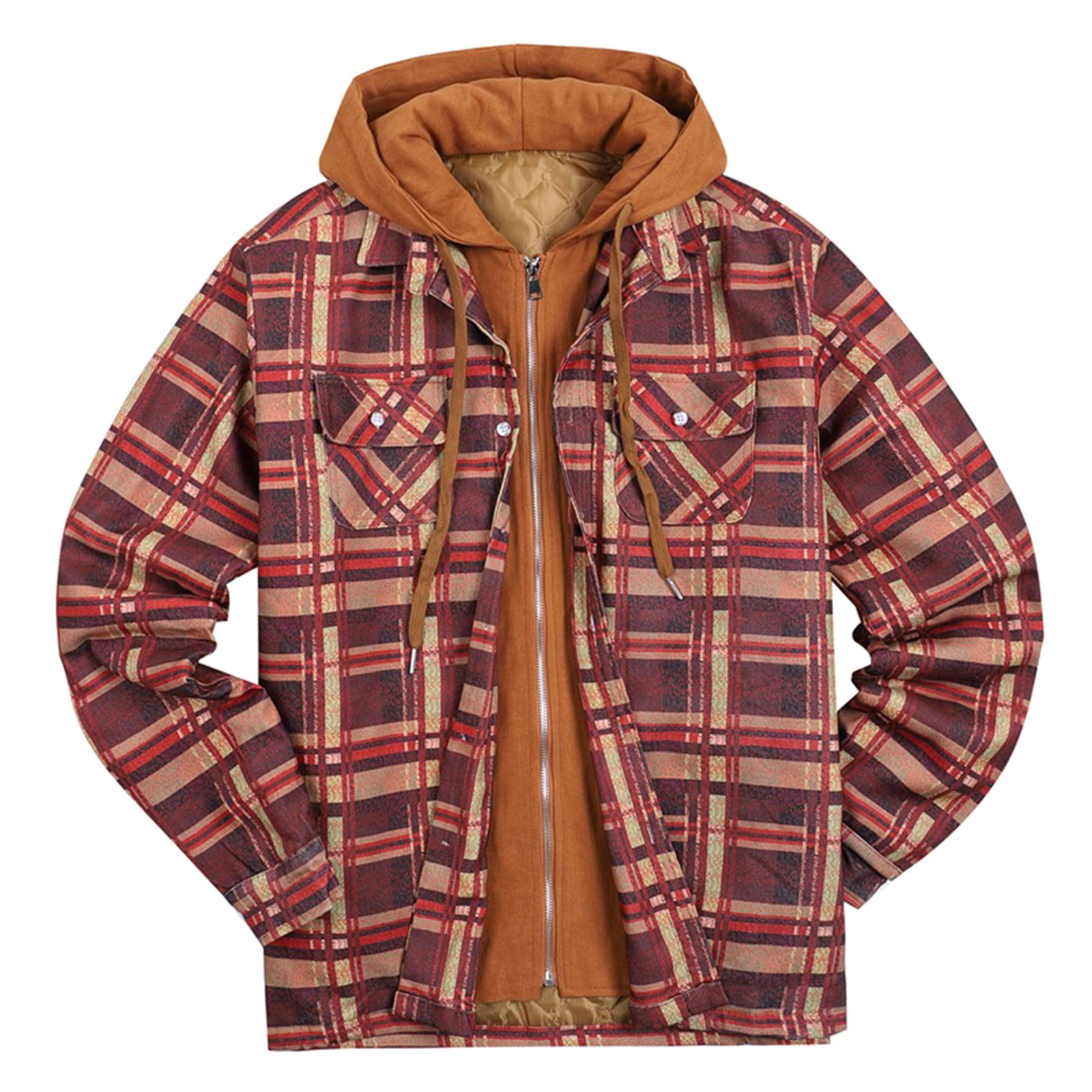 Men's Cotton Plaid Shirts Jacket Fleece Lined Flannel Shirts Sherpa ...
